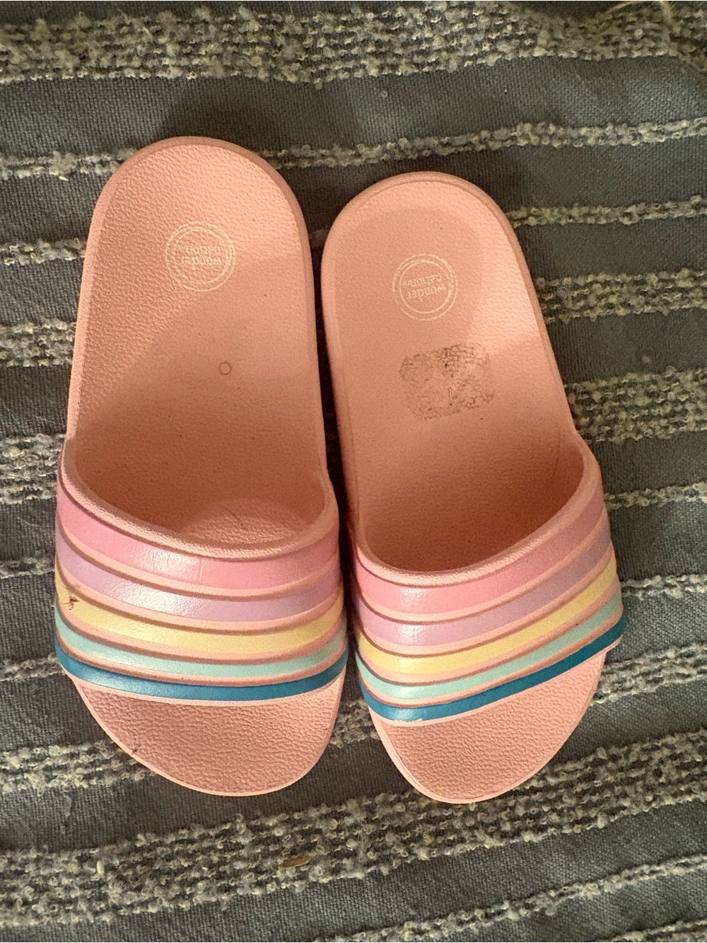 wonder nation Pink Slide Sandals with Pastel Rainbow Stripes